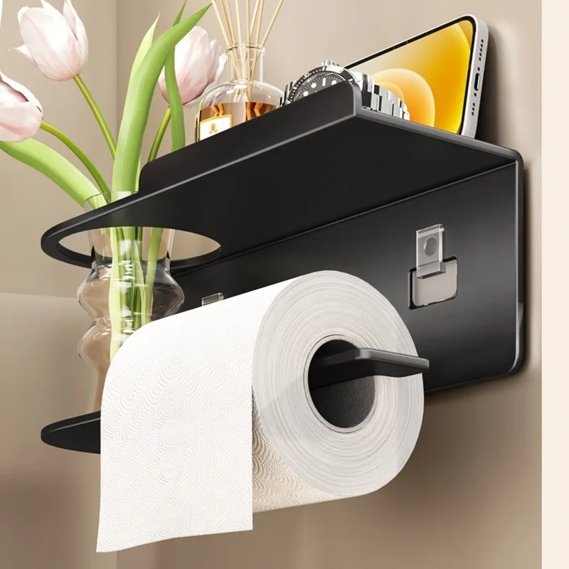 Wall-Mounted Bathroom Toilet Paper Holder with Roll Dispenser and Storage Shelf – Space-Saving Organizer for Home Restroom Wall-Mounted Bathroom Toilet Paper Holder with Roll Dispenser and Storage Shelf – Space-Saving Organizer for Home Restroom