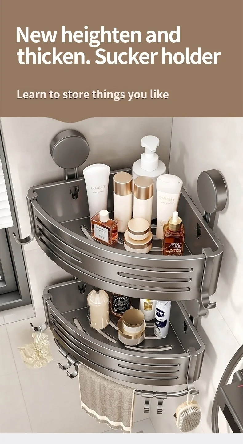 Bathroom Suction Tray Shelf Bathroom Perforation-free Toilet Wall Mounted Shower Gel Triangle Basket Shelf Kitchen Storage