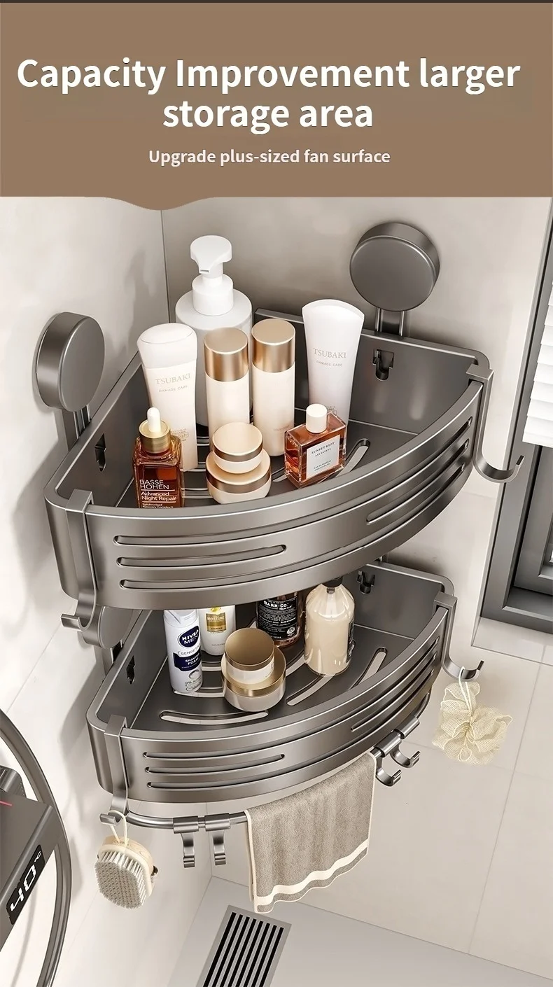 Bathroom Suction Tray Shelf Bathroom Perforation-free Toilet Wall Mounted Shower Gel Triangle Basket Shelf Kitchen Storage