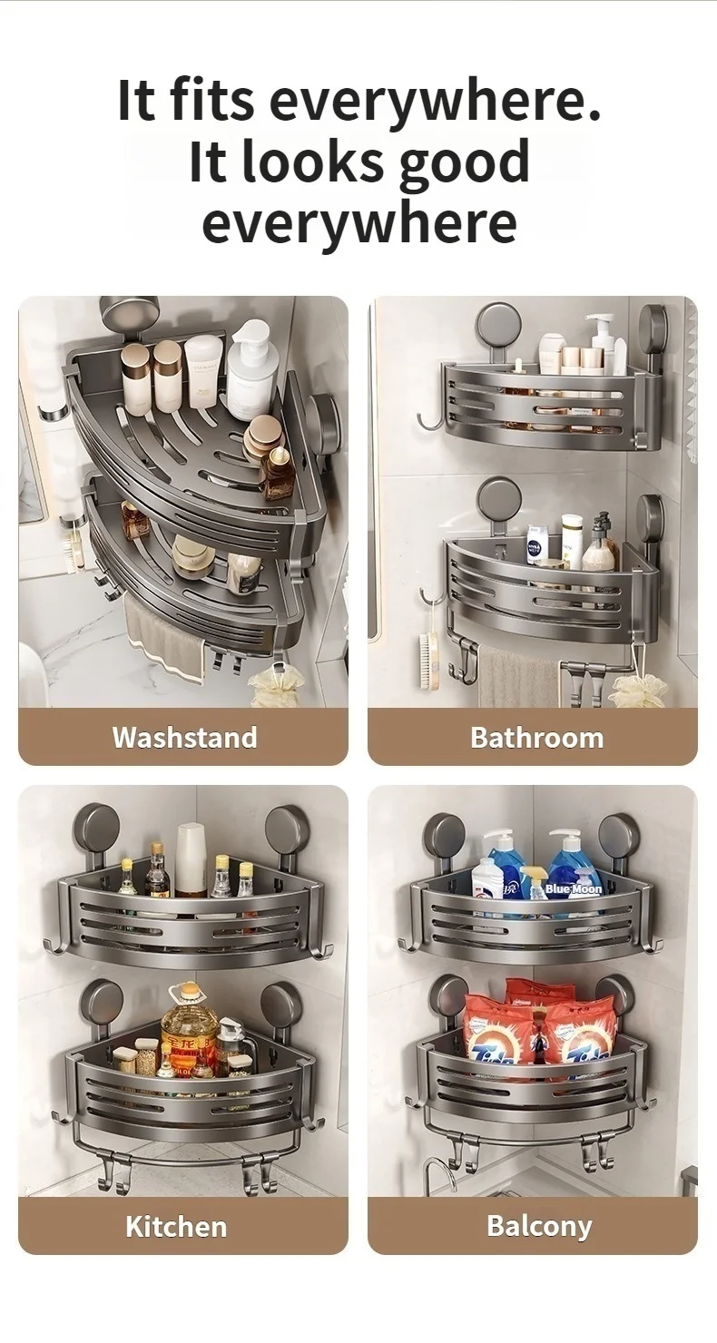 Bathroom Suction Tray Shelf Bathroom Perforation-free Toilet Wall Mounted Shower Gel Triangle Basket Shelf Kitchen Storage