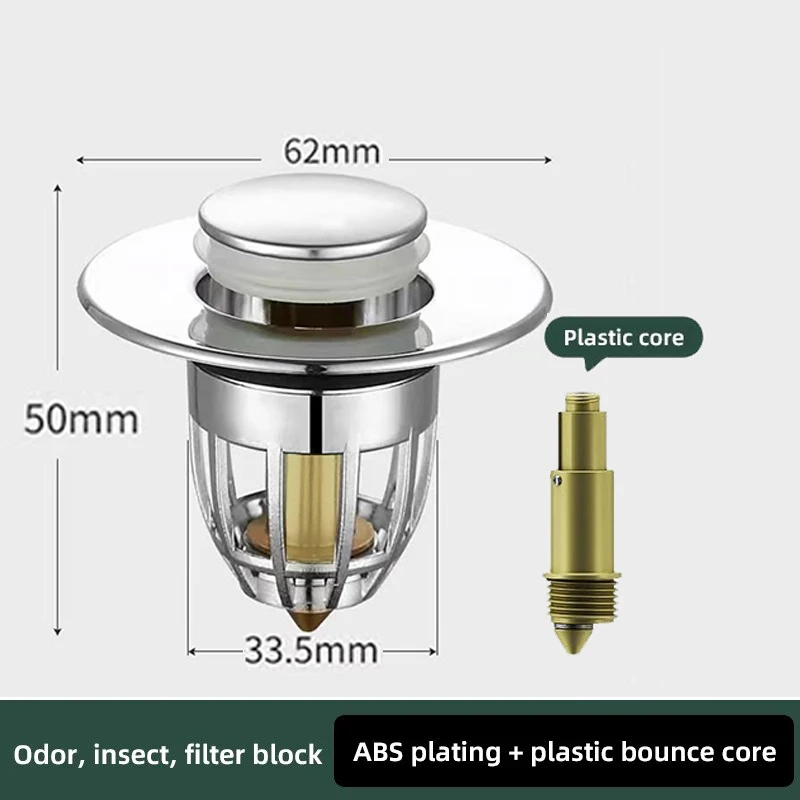 Washbasin Plug Anti Odor Pop-Up Bounce Core Basin Stopper Hair Catcher Shower Sink Strainer Stainless Steel Pop Up Filte Press