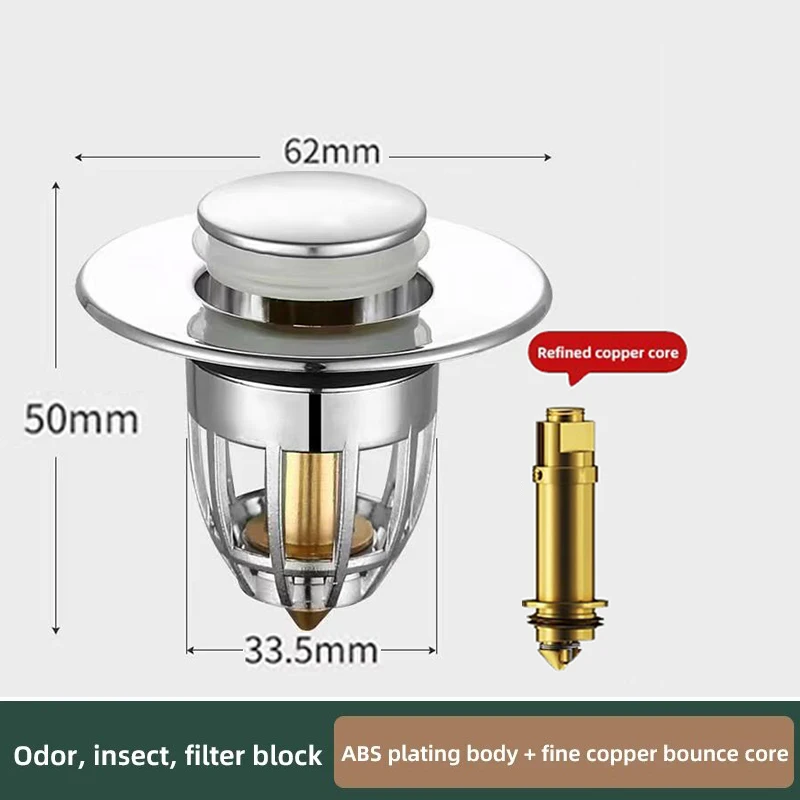 Washbasin Plug Anti Odor Pop-Up Bounce Core Basin Stopper Hair Catcher Shower Sink Strainer Stainless Steel Pop Up Filte Press