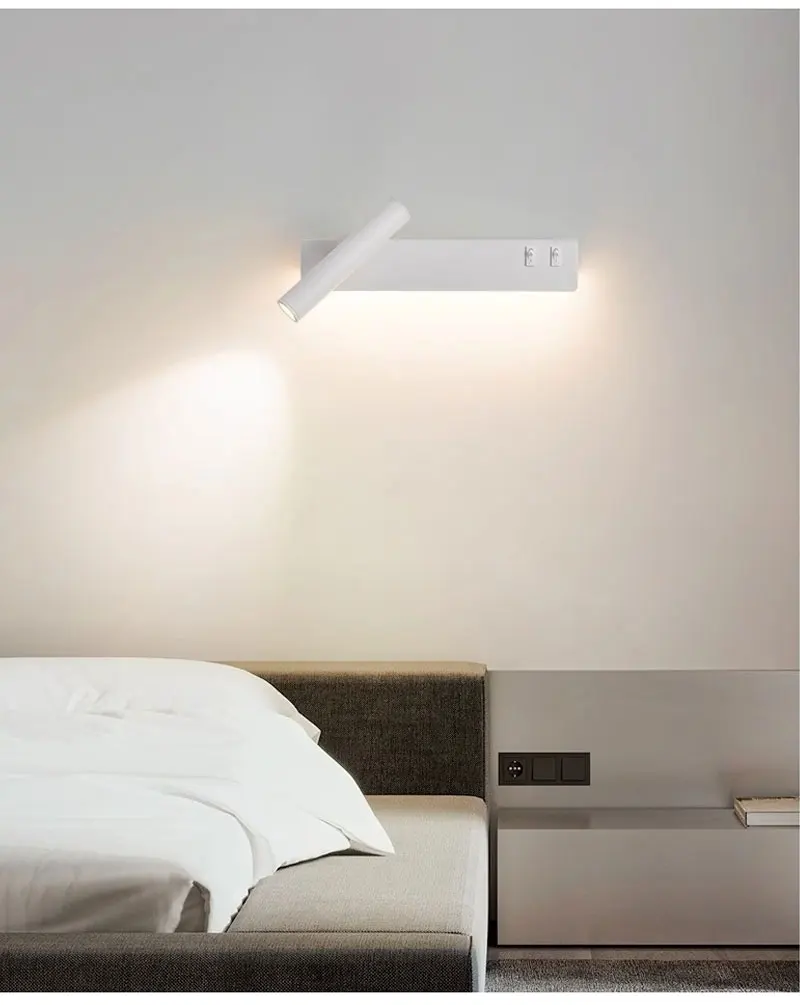 Nordic bedroom bedside reading wall light modern minimalist LED living room background wall light creative rotatable spotlight