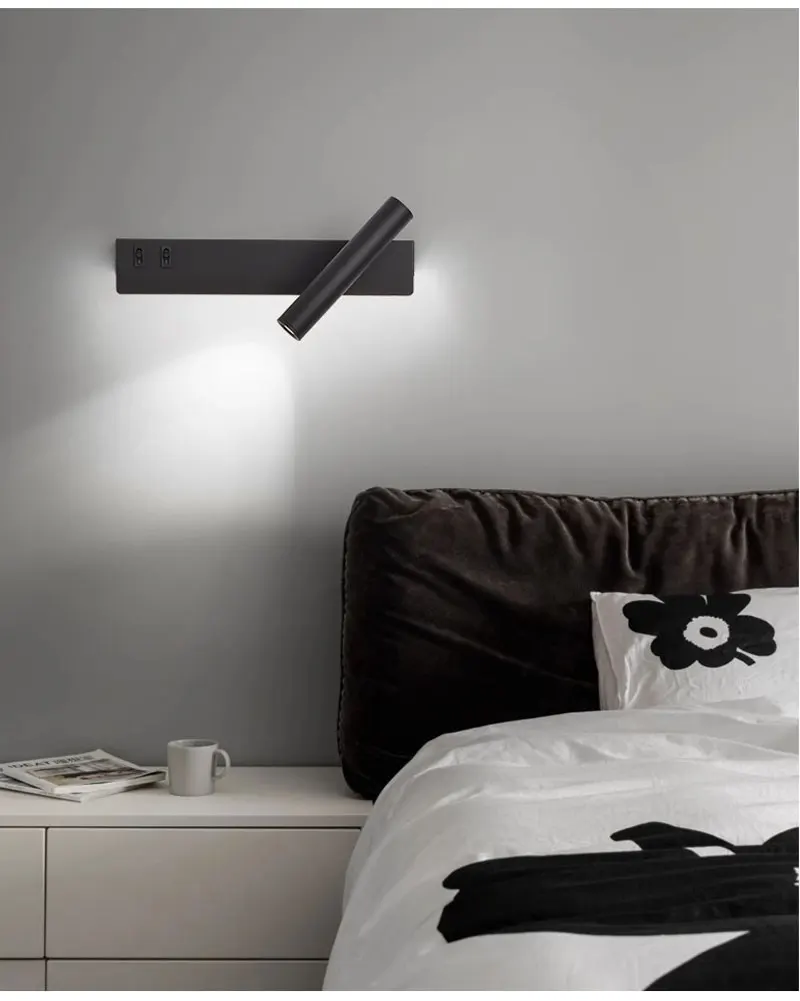 Nordic bedroom bedside reading wall light modern minimalist LED living room background wall light creative rotatable spotlight