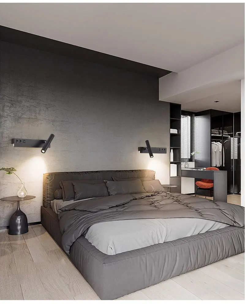 Nordic bedroom bedside reading wall light modern minimalist LED living room background wall light creative rotatable spotlight