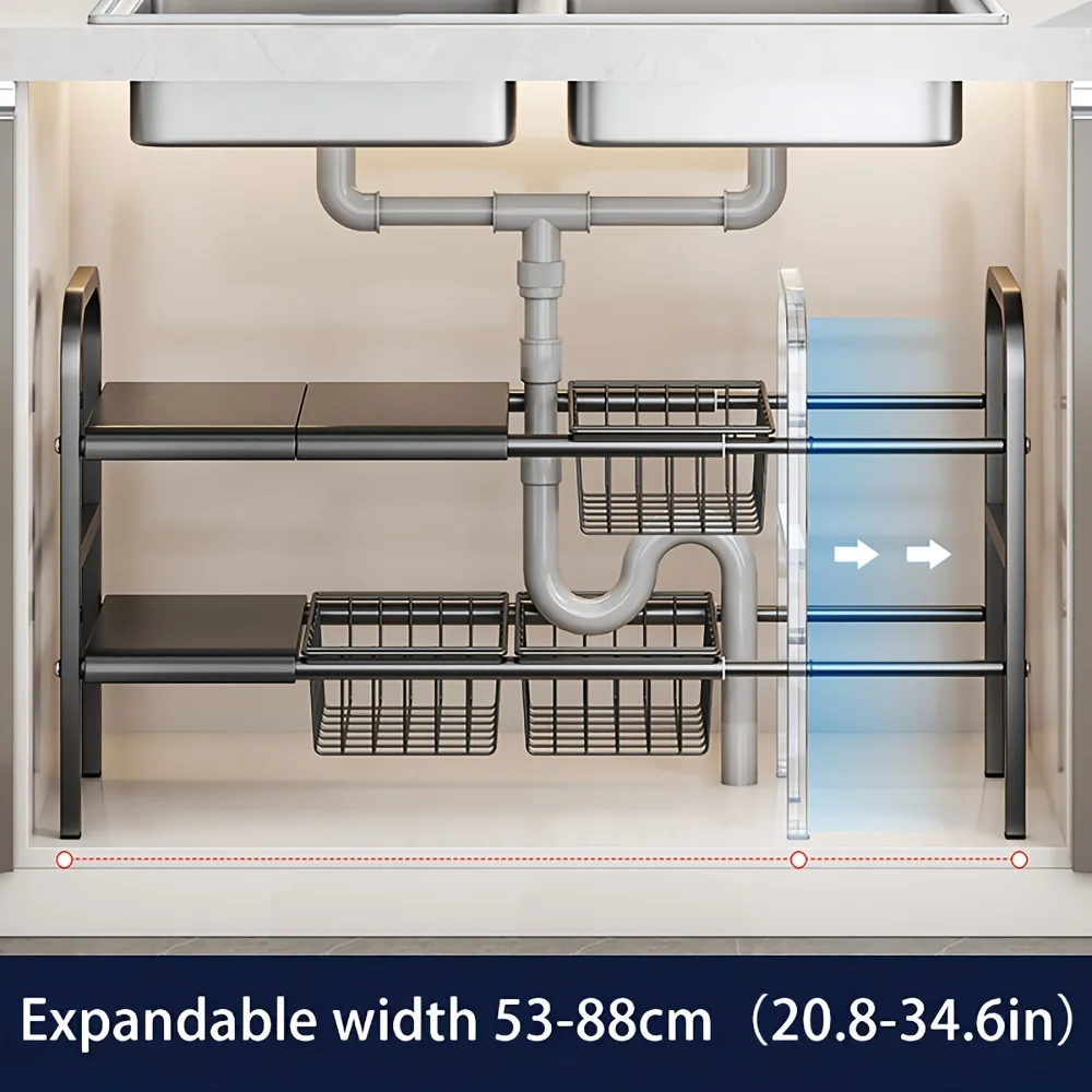 1 Set Multi-Use Kitchen Under Bathroom Sink Organizers - Expandable Cabinet Shelf Organizer Storage Rack 1 Set Multi-Use Kitchen Under Bathroom Sink Organizers - Expandable Cabinet Shelf Organizer Storage Rack