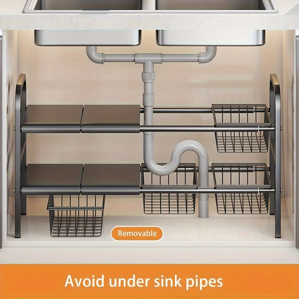 1 Set Multi-Use Kitchen Under Bathroom Sink Organizers - Expandable Cabinet Shelf Organizer Storage Rack 1 Set Multi-Use Kitchen Under Bathroom Sink Organizers - Expandable Cabinet Shelf Organizer Storage Rack