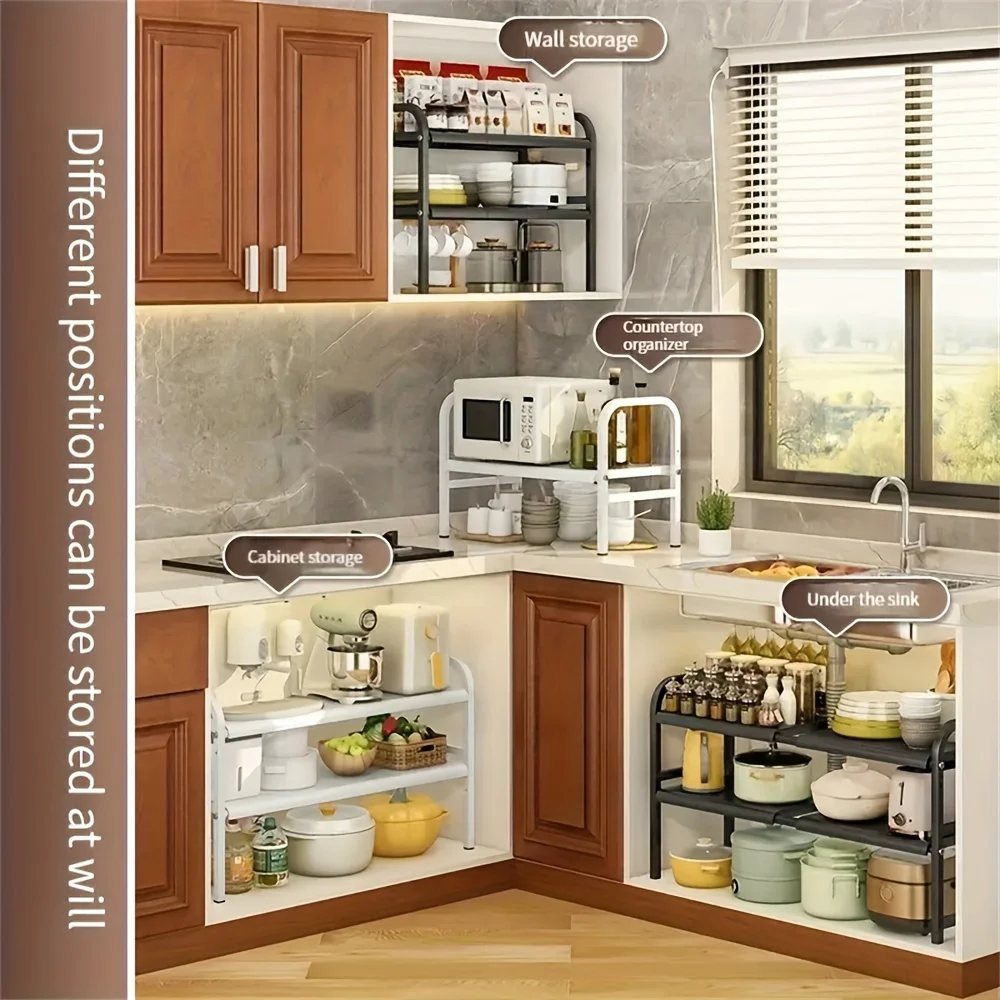 1 Set Multi-Use Kitchen Under Bathroom Sink Organizers - Expandable Cabinet Shelf Organizer Storage Rack 1 Set Multi-Use Kitchen Under Bathroom Sink Organizers - Expandable Cabinet Shelf Organizer Storage Rack