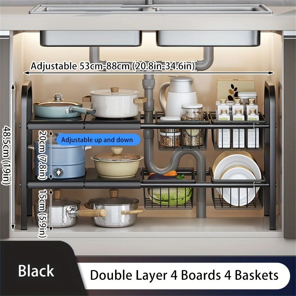1 Set Multi-Use Kitchen Under Bathroom Sink Organizers - Expandable Cabinet Shelf Organizer Storage Rack 1 Set Multi-Use Kitchen Under Bathroom Sink Organizers - Expandable Cabinet Shelf Organizer Storage Rack