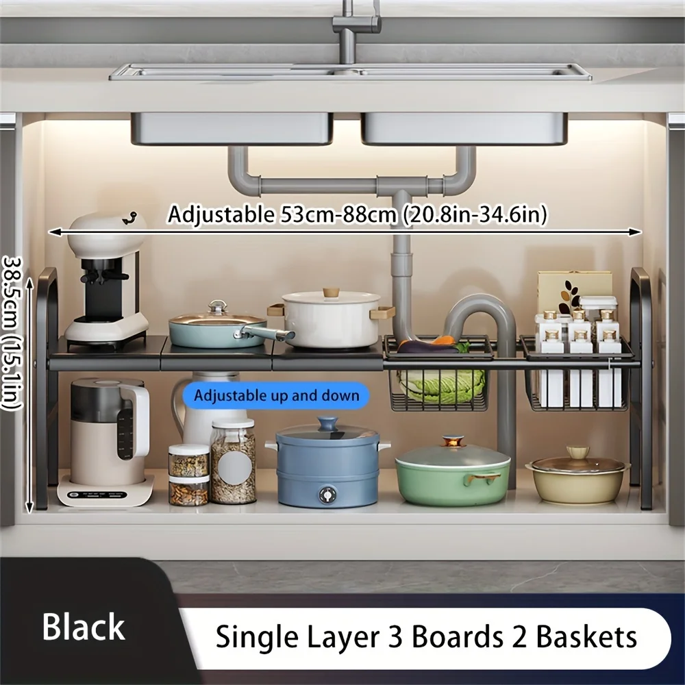 1 Set Multi-Use Kitchen Under Bathroom Sink Organizers - Expandable Cabinet Shelf Organizer Storage Rack 1 Set Multi-Use Kitchen Under Bathroom Sink Organizers - Expandable Cabinet Shelf Organizer Storage Rack