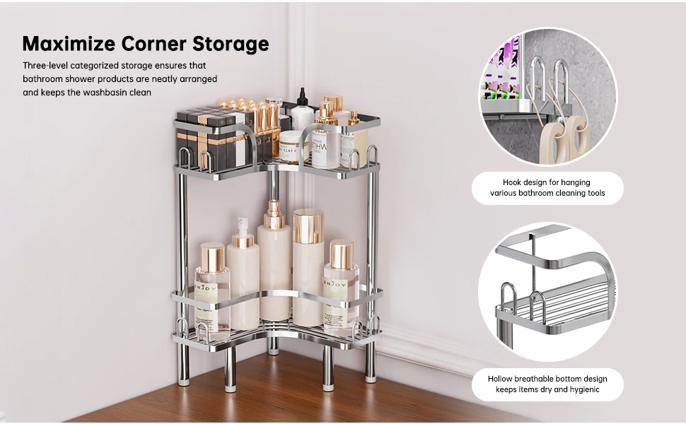 1Pc Stainless Steel Bathroom Corner Shower Rack Multi-Layer Storage Organizer for Shower Gel and Shampoo, Bathroom Stand, Triangle Storage Rack, Space Utilization, Rustproof Bathroom Standing Organize 1Pc Stainless Steel Bathroom Corner Shower Rack Multi-Layer Storage Organizer for Shower Gel and Shampoo, Bathroom Stand, Triangle Storage Rack, Space Utilization, Rustproof Bathroom Standing Organize
