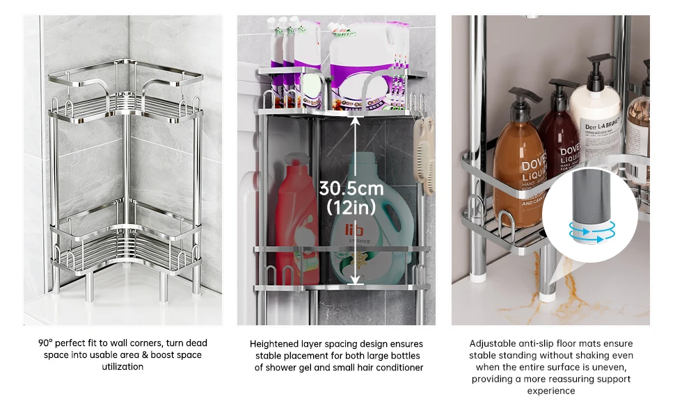 1Pc Stainless Steel Bathroom Corner Shower Rack Multi-Layer Storage Organizer for Shower Gel and Shampoo, Bathroom Stand, Triangle Storage Rack, Space Utilization, Rustproof Bathroom Standing Organize 1Pc Stainless Steel Bathroom Corner Shower Rack Multi-Layer Storage Organizer for Shower Gel and Shampoo, Bathroom Stand, Triangle Storage Rack, Space Utilization, Rustproof Bathroom Standing Organize