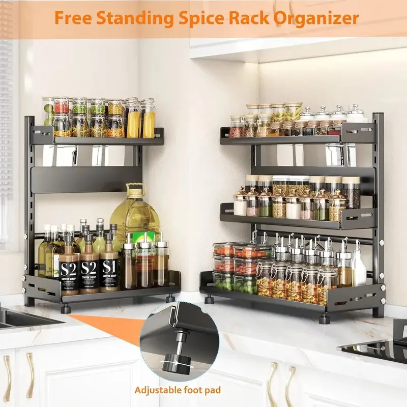 2-3 Tier Height-Adjustable Vertical Spice Rack Kitchen Gadgets 2-3 Tier Height-Adjustable Vertical Spice Rack Kitchen Gadgets