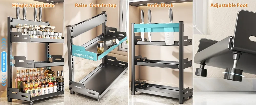 2-3 Tier Height-Adjustable Vertical Spice Rack Rustproof Metal Spice Storage Rack Kitchen Storage Rack And Decorative Piece
