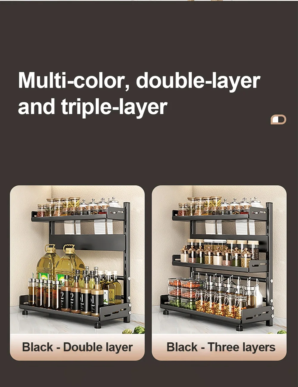 2-3 Tier Height-Adjustable Vertical Spice Rack Rustproof Metal Spice Storage Rack Kitchen Storage Rack And Decorative Piece