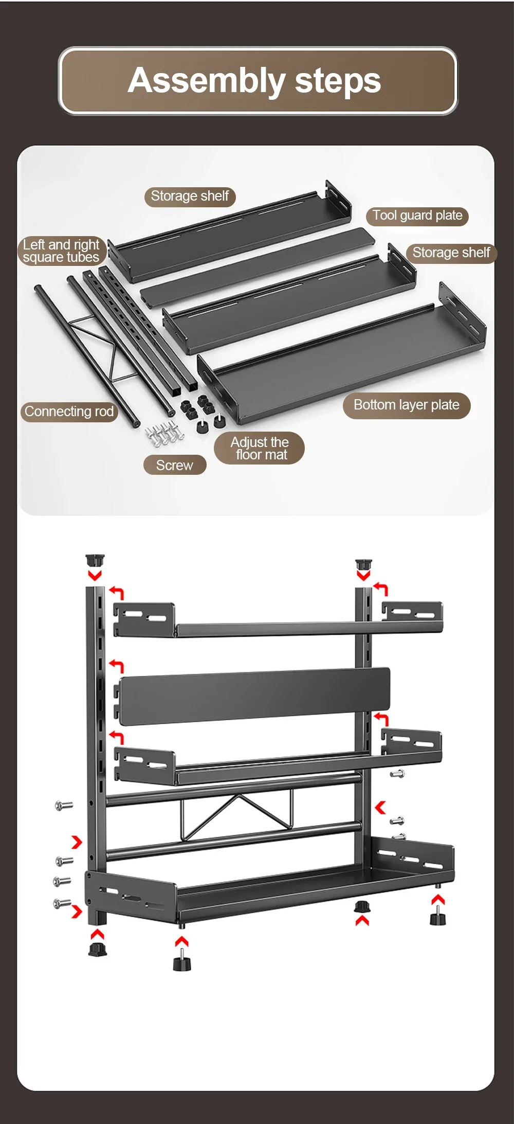 2-3 Tier Height-Adjustable Vertical Spice Rack Rustproof Metal Spice Storage Rack Kitchen Storage Rack And Decorative Piece