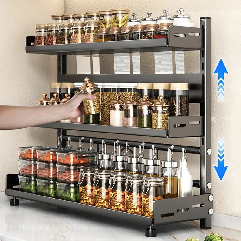2-3 Tier Height-Adjustable Vertical Spice Rack Kitchen Gadgets 2-3 Tier Height-Adjustable Vertical Spice Rack Kitchen Gadgets