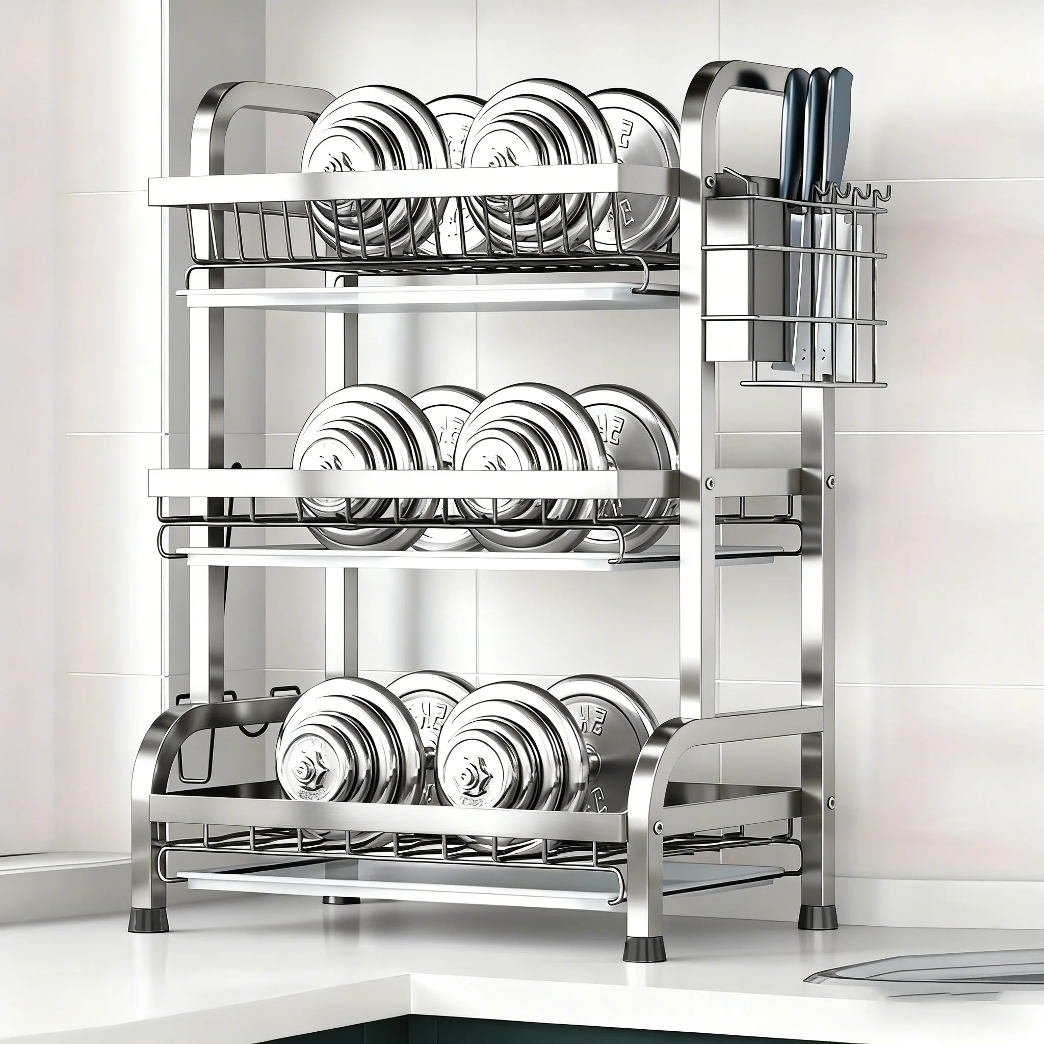2-3 layer stainless steel kitchen storage rack for dishes and bowls - used for storing cutlery, plates and bowls.