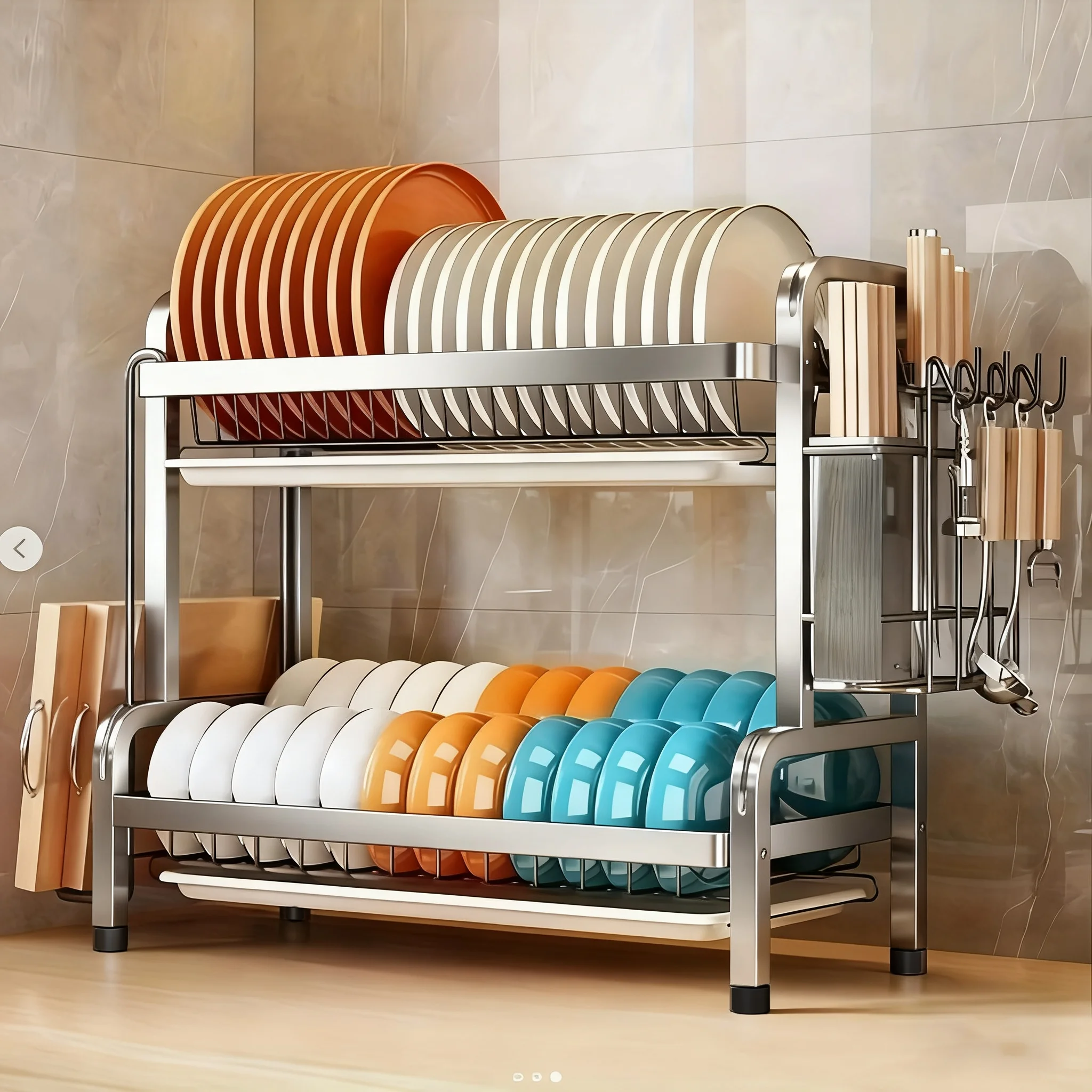 2-3 layer stainless steel kitchen storage rack for dishes and bowls - used for storing cutlery, plates and bowls.