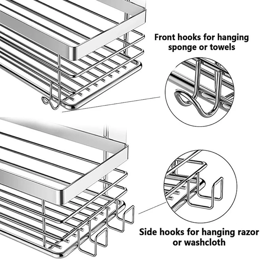 2 Pcs Rustproof Stainless Steel Bathroom Organizer with 5 Hooks,Large Capacity,No Drilling,Suitable for Bathroom Storage 2 Pcs Rustproof Stainless Steel Bathroom Organizer with 5 Hooks,Large Capacity,No Drilling,Suitable for Bathroom Storage