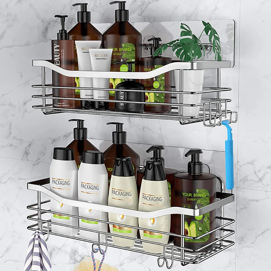 2 Pcs Rustproof Stainless Steel Bathroom Organizer with 5 Hooks,Large Capacity,No Drilling,Suitable for Bathroom Storage 2 Pcs Rustproof Stainless Steel Bathroom Organizer with 5 Hooks,Large Capacity,No Drilling,Suitable for Bathroom Storage