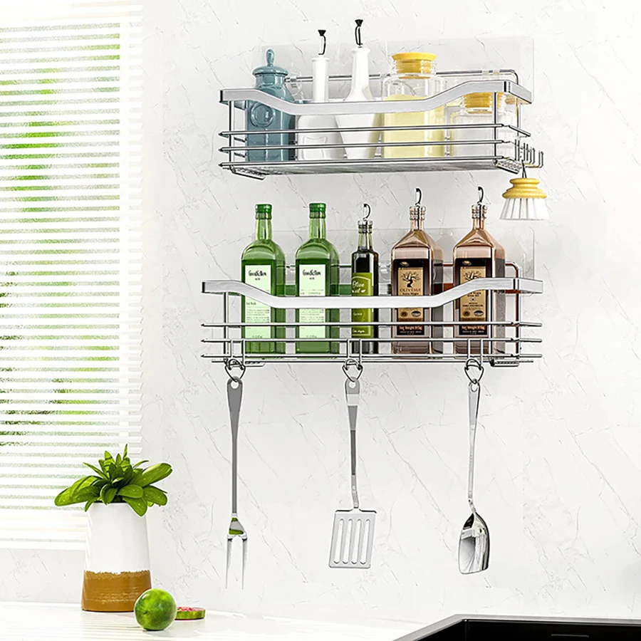 2 Pcs Rustproof Stainless Steel Bathroom Organizer with 5 Hooks,Large Capacity,No Drilling,Suitable for Bathroom Storage 2 Pcs Rustproof Stainless Steel Bathroom Organizer with 5 Hooks,Large Capacity,No Drilling,Suitable for Bathroom Storage