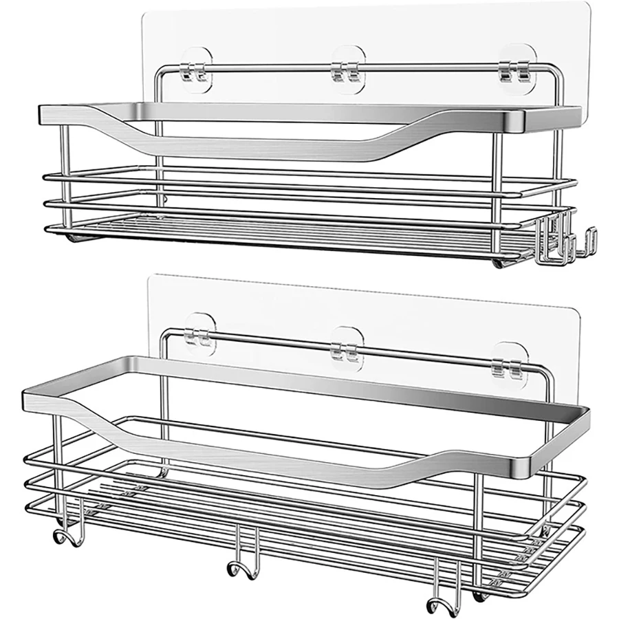 2 Pcs Rustproof Stainless Steel Bathroom Organizer with 5 Hooks,Large Capacity,No Drilling,Suitable for Bathroom Storage 2 Pcs Rustproof Stainless Steel Bathroom Organizer with 5 Hooks,Large Capacity,No Drilling,Suitable for Bathroom Storage