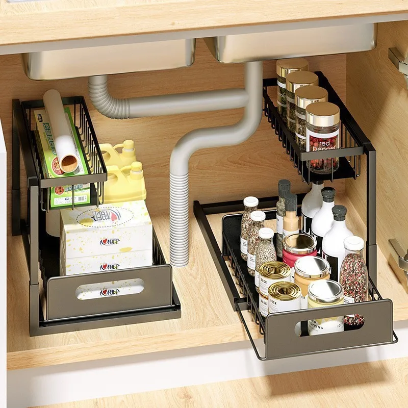 2-story Kitchen Sink Storage Containers, Push-pull Cabinet Organizer, Kitchen And Bathroom Organizers And Storage 2-story Kitchen Sink Storage Containers, Push-pull Cabinet Organizer, Kitchen And Bathroom Organizers And Storage
