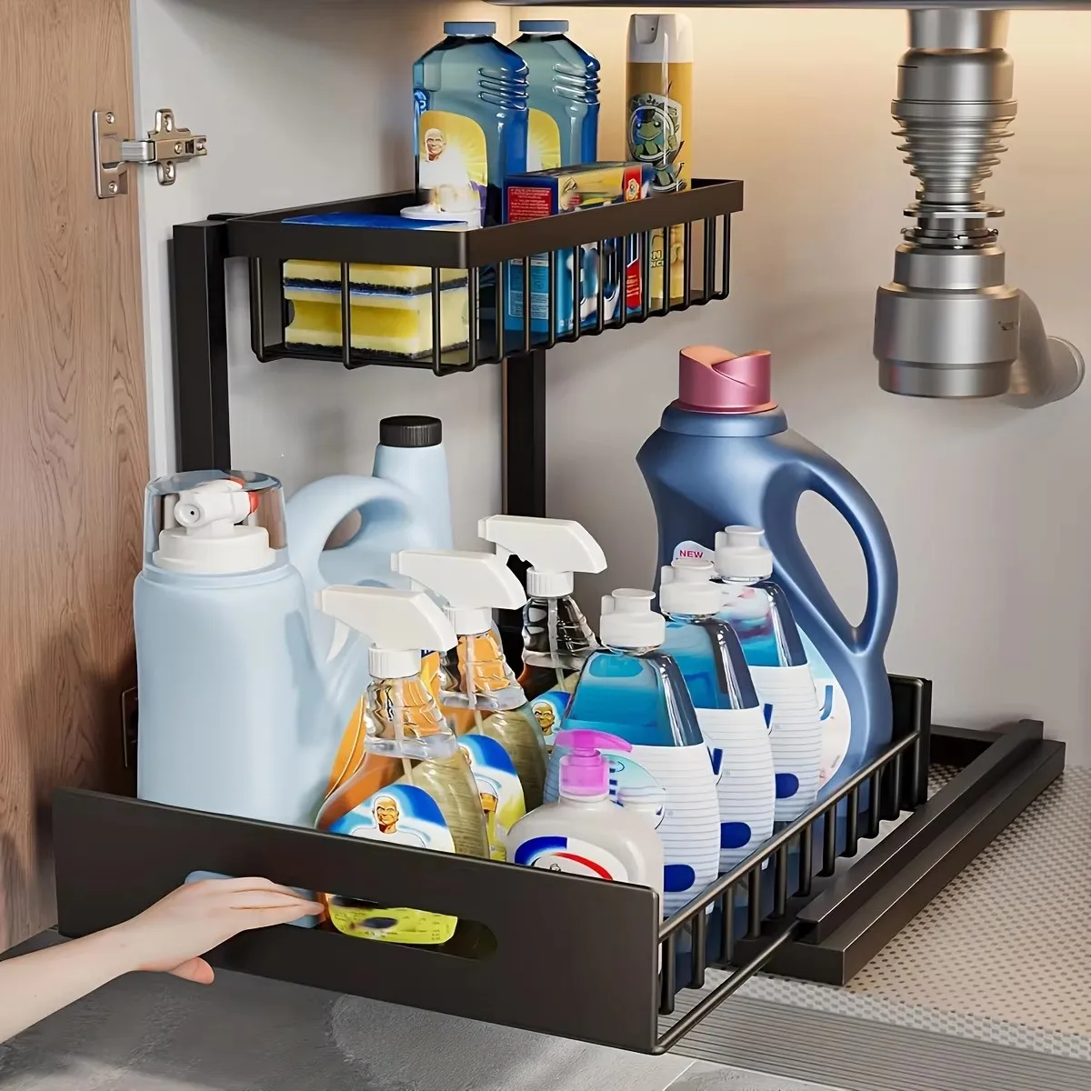 2-story Kitchen Sink Storage Containers, Push-pull Cabinet Organizer, Kitchen And Bathroom Organizers And Storage 2-story Kitchen Sink Storage Containers, Push-pull Cabinet Organizer, Kitchen And Bathroom Organizers And Storage