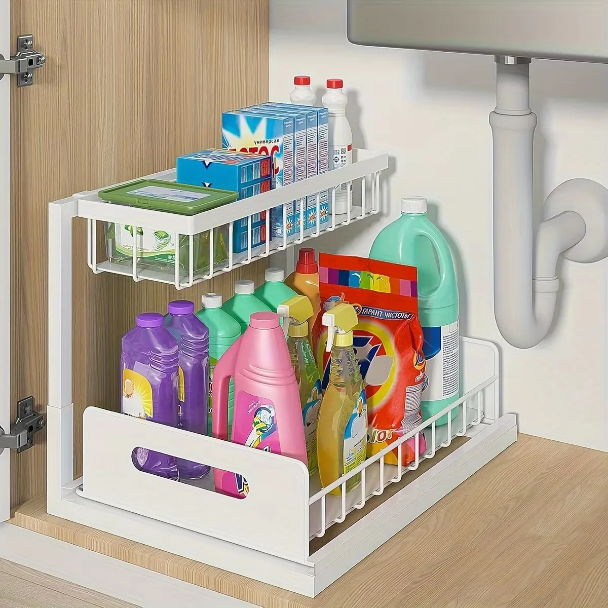 2-story Kitchen Sink Storage Containers, Push-pull Cabinet Organizer, Kitchen And Bathroom Organizers And Storage 2-story Kitchen Sink Storage Containers, Push-pull Cabinet Organizer, Kitchen And Bathroom Organizers And Storage