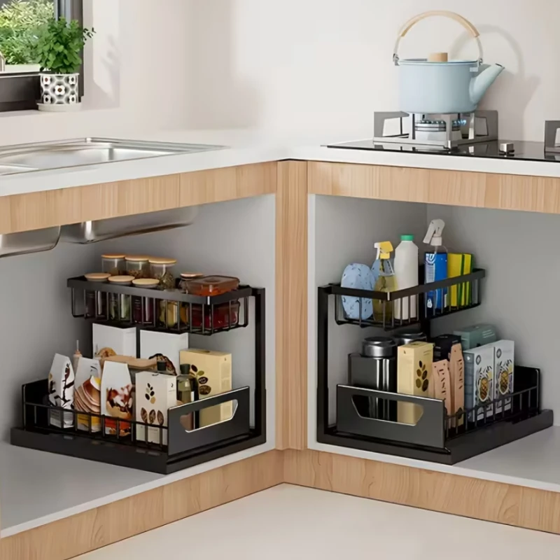 2-story Kitchen Sink Storage Containers, Push-pull Cabinet Organizer, Kitchen And Bathroom Organizers And Storage 2-story Kitchen Sink Storage Containers, Push-pull Cabinet Organizer, Kitchen And Bathroom Organizers And Storage