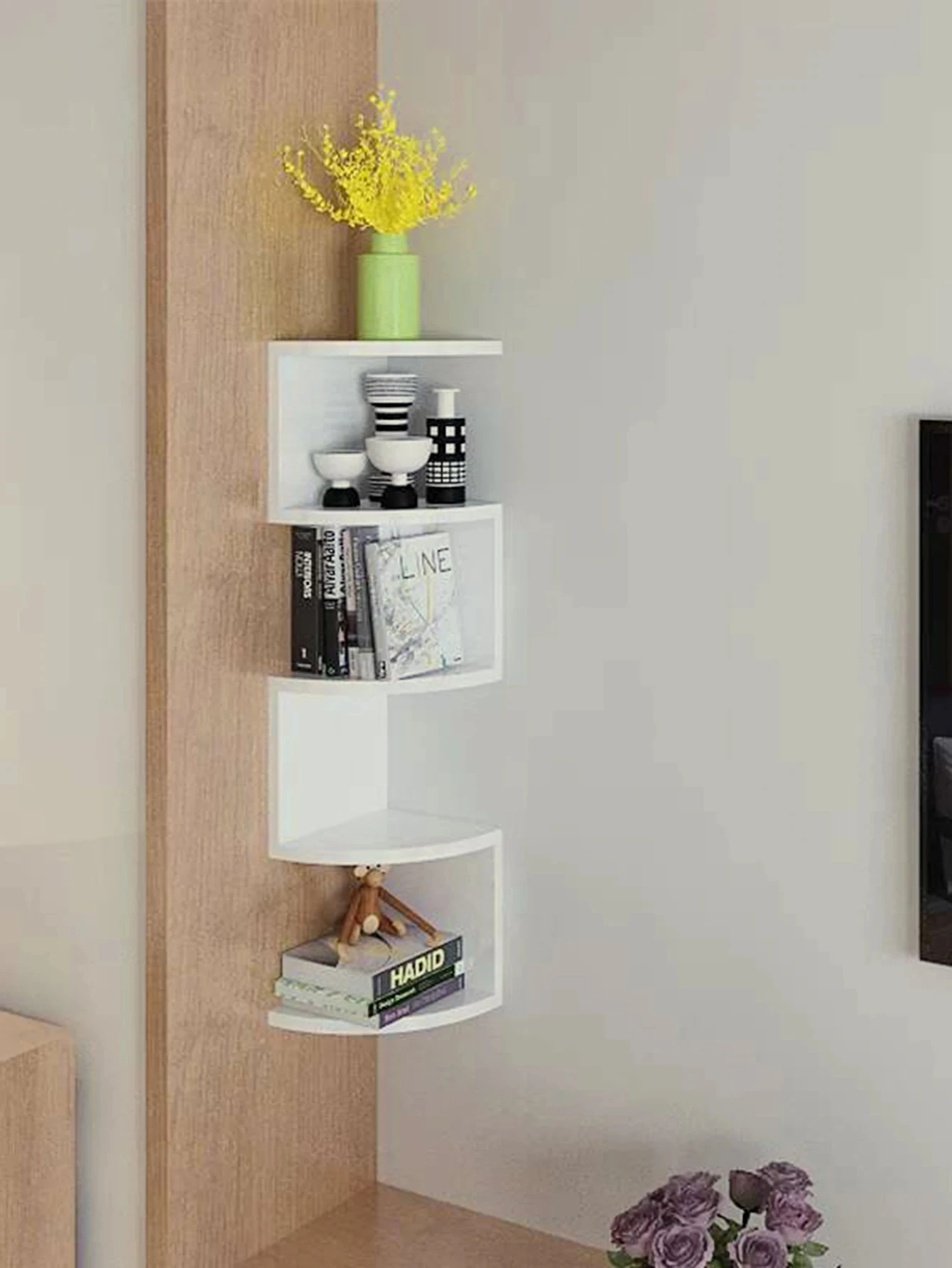 2/4/5 Layers PVC Wooden Corner Shelf Burlywood Storage Shelf Boho Home Decoration Floating Wall Organizer Room Decors Aesthetic