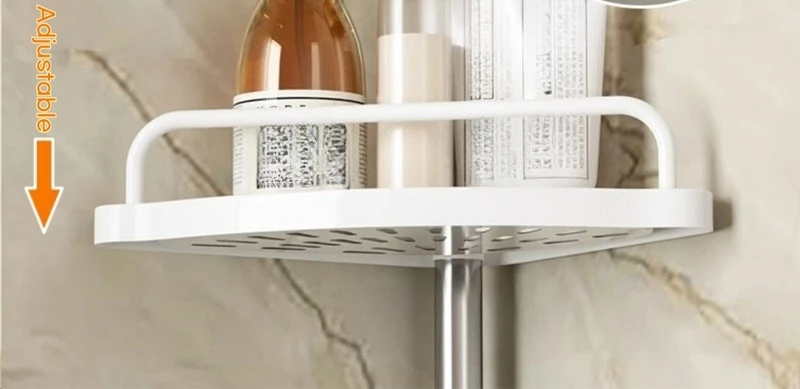 4 Tier Corner Bathroom Shelf Rustproof Stainless Steel Height Adjustable Punch-Free Floor-to-Ceiling Storage Rack for Bathroom