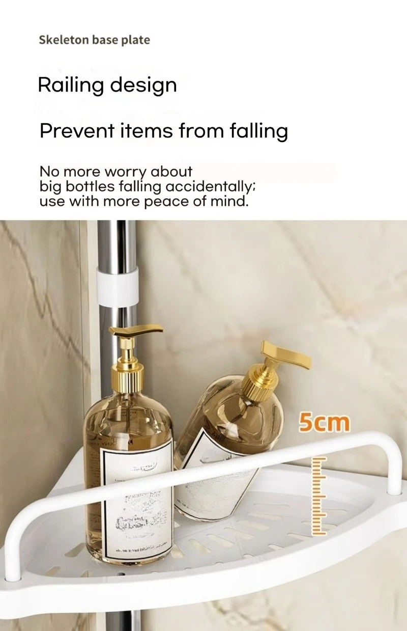 4 Tier Corner Bathroom Shelf Rustproof Stainless Steel Height Adjustable Punch-Free Floor-to-Ceiling Storage Rack for Bathroom