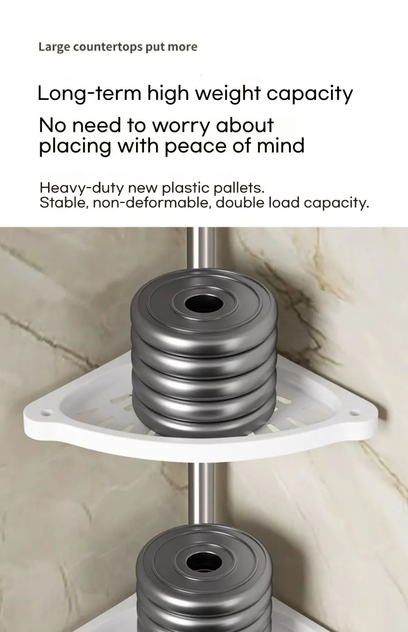 4 Tier Corner Bathroom Shelf Rustproof Stainless Steel Height Adjustable Punch-Free Floor-to-Ceiling Storage Rack for Bathroom