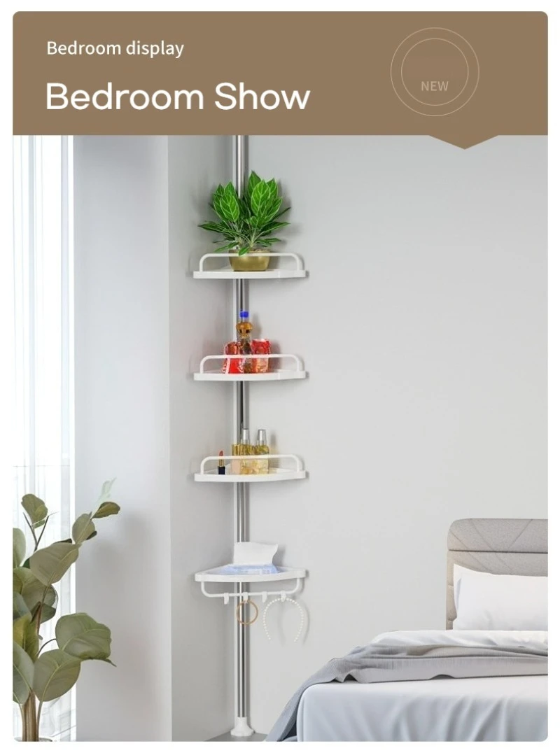 4 Tier Corner Bathroom Shelf Rustproof Stainless Steel Height Adjustable Punch-Free Floor-to-Ceiling Storage Rack for Bathroom