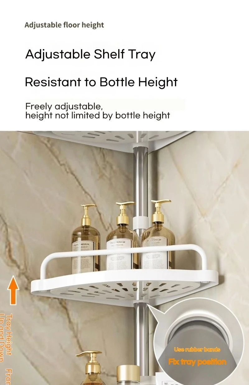 4 Tier Corner Bathroom Shelf Rustproof Stainless Steel Height Adjustable Punch-Free Floor-to-Ceiling Storage Rack for Bathroom