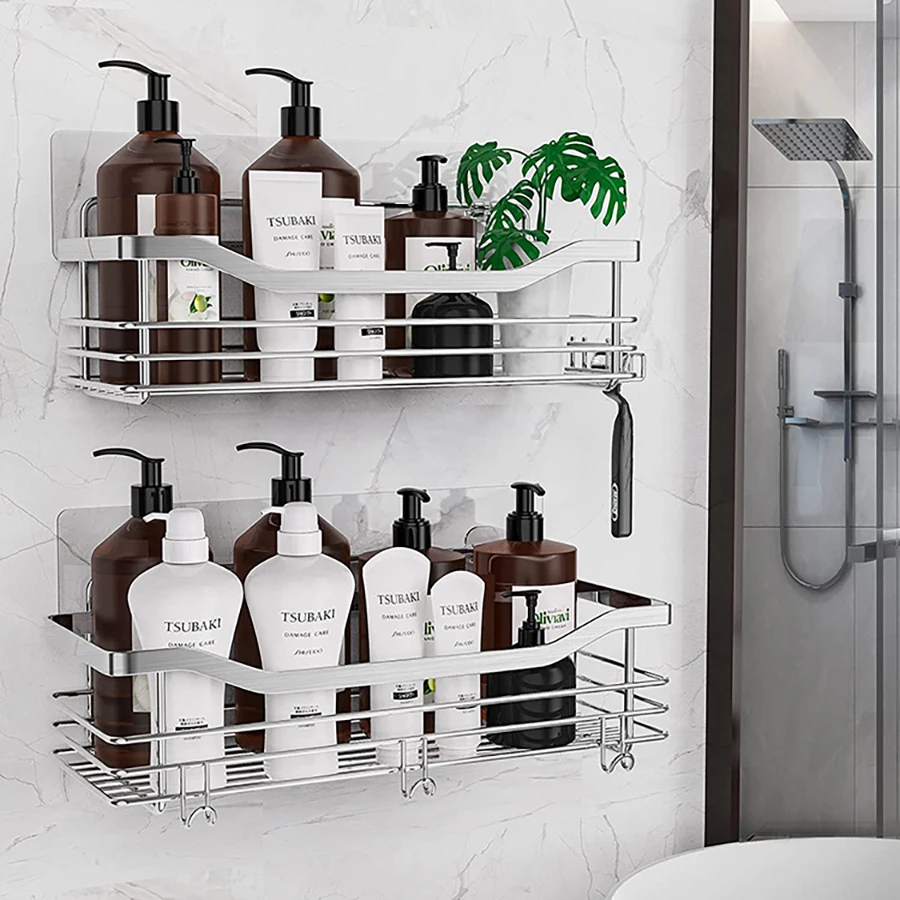 2 Pcs Rustproof Stainless Steel Bathroom Organizer with 5 Hooks,Large Capacity,No Drilling,Suitable for Bathroom Storage 2 Pcs Rustproof Stainless Steel Bathroom Organizer with 5 Hooks,Large Capacity,No Drilling,Suitable for Bathroom Storage
