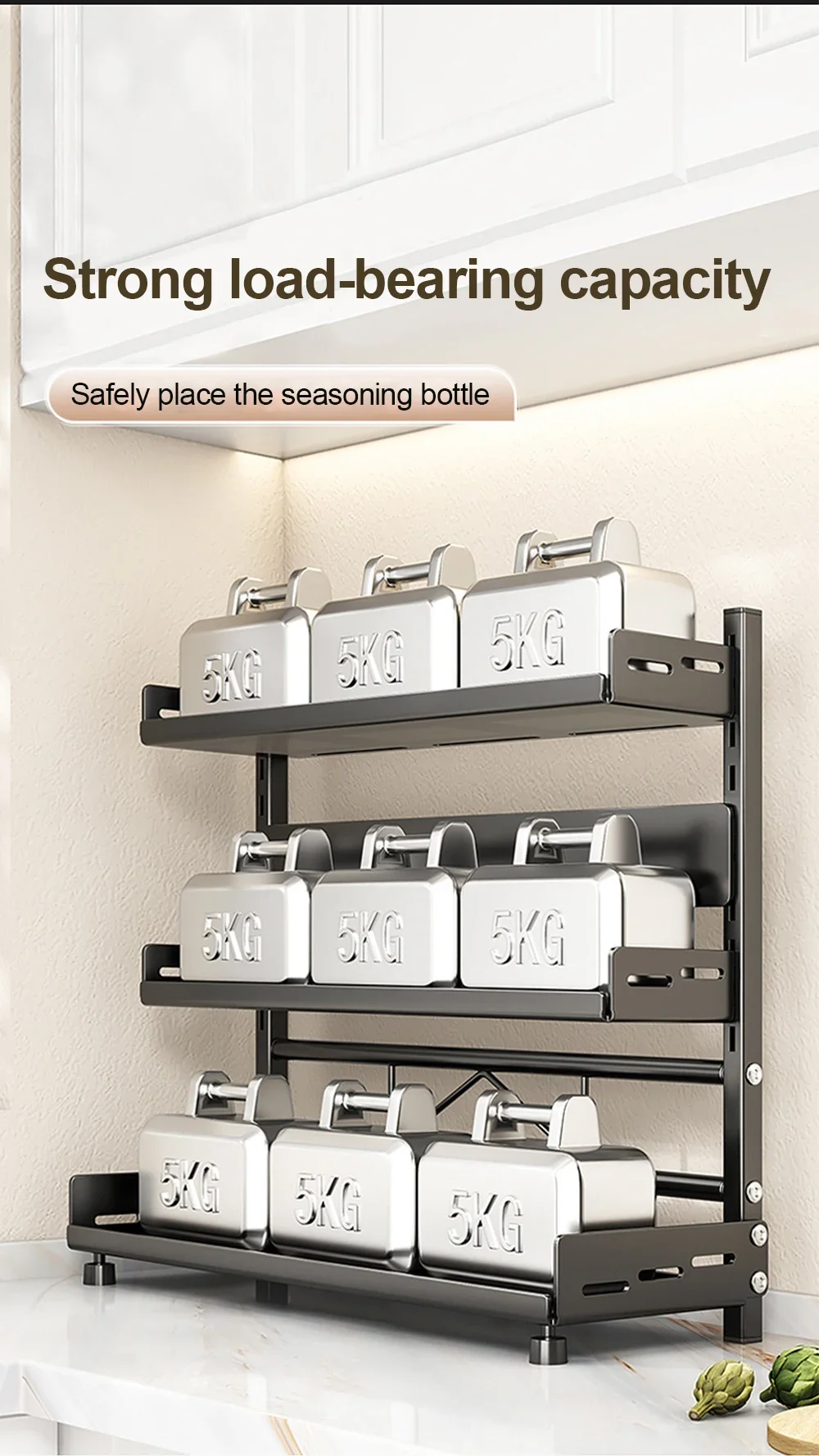 2-3 Tier Height-Adjustable Vertical Spice Rack Rustproof Metal Spice Storage Rack Kitchen Storage Rack And Decorative Piece