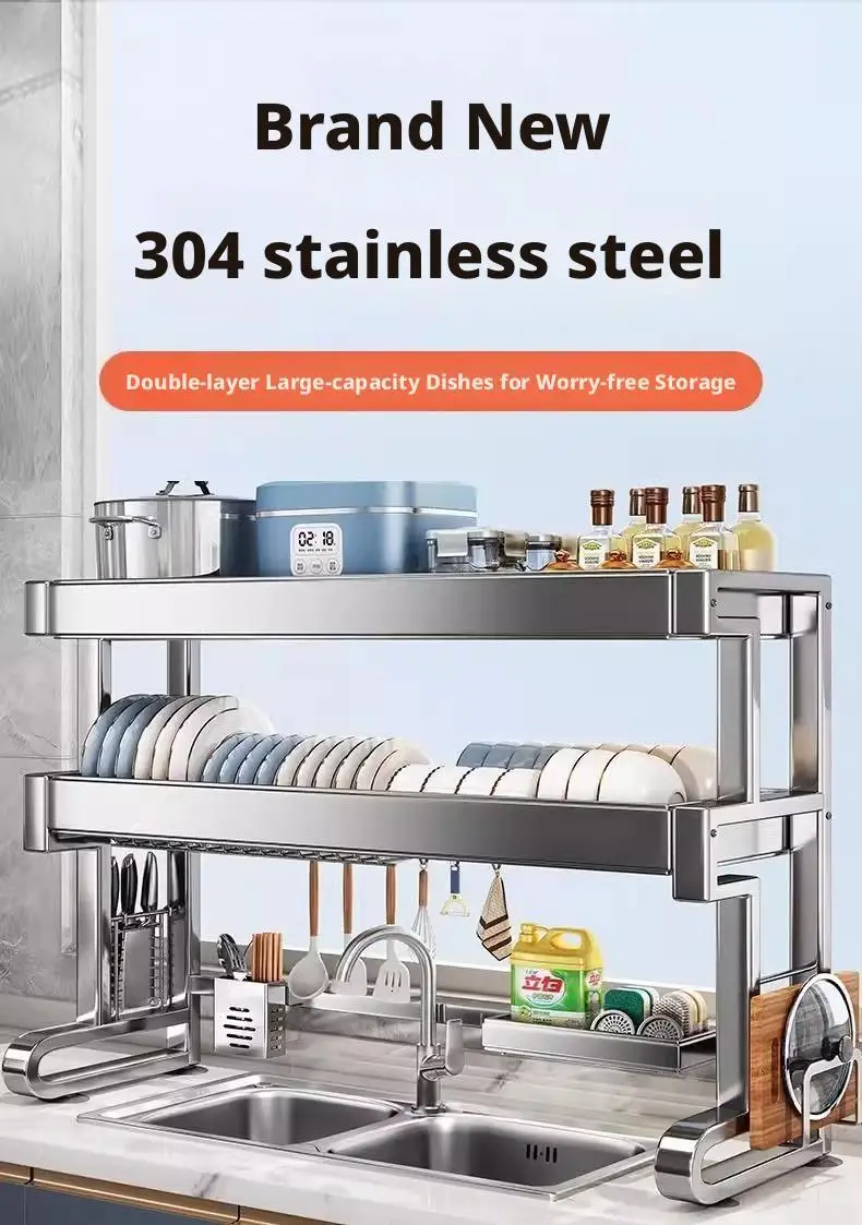 Over Sink Dish Drying Rack Stainless Steel Expandable Drain Bowl Holder Shelf Kitchen Counter Dish Storage Rack Hanger Shelves