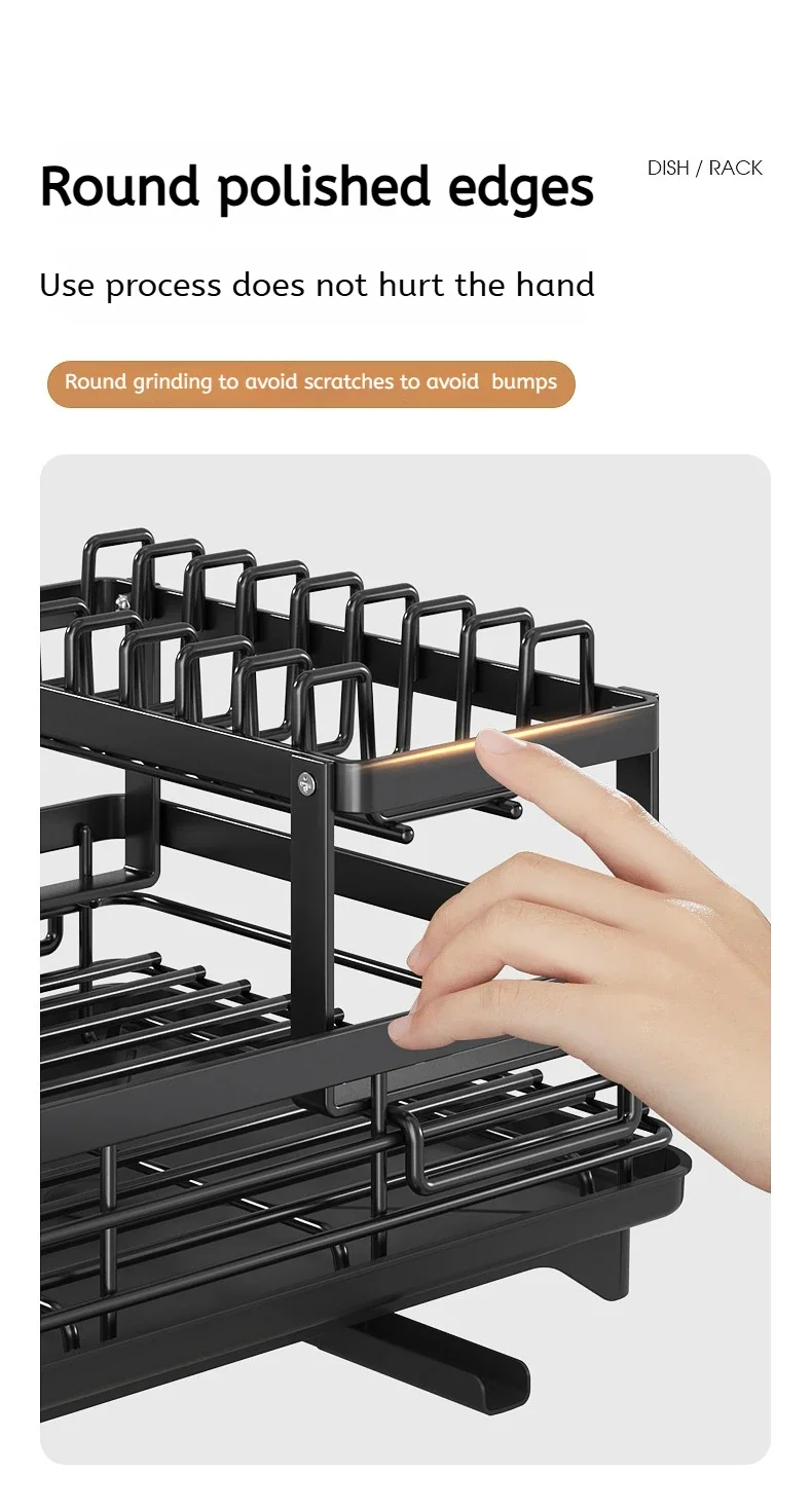 Multifunctional Kitchen Dish Drying Rack Adjustable Over Sink Plate Organizer with Removable Drainboard
