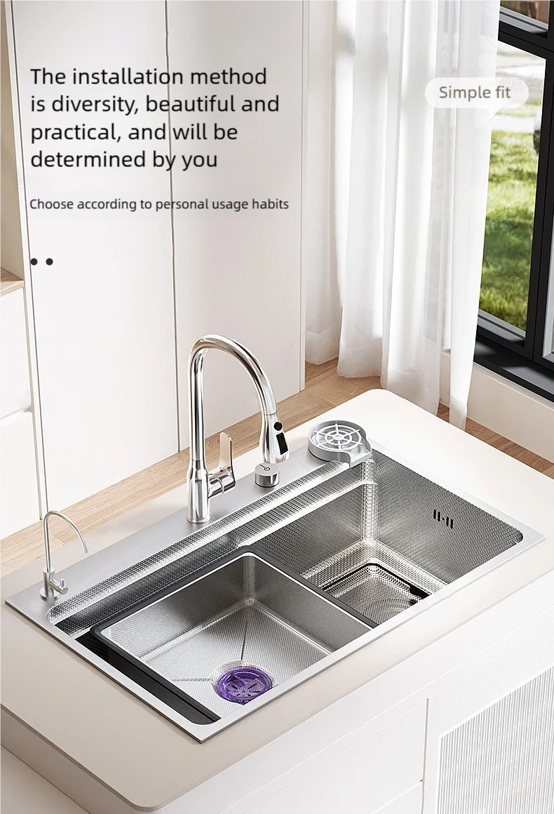 Antifouling Antiscratch Household 304 Stainless Steel Rice Granule Embossing Kitchen Sink Large Single Slot Dish Wash Bowl