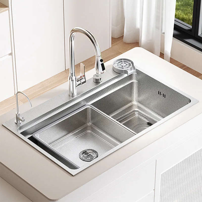 Antifouling Antiscratch Household 304 Stainless Steel Rice Granule Embossing Kitchen Sink Large Single Slot Dish Wash Bowl Antifouling Antiscratch Household 304 Stainless Steel Rice Granule Embossing Kitchen Sink Large Single Slot Dish Wash Bowl