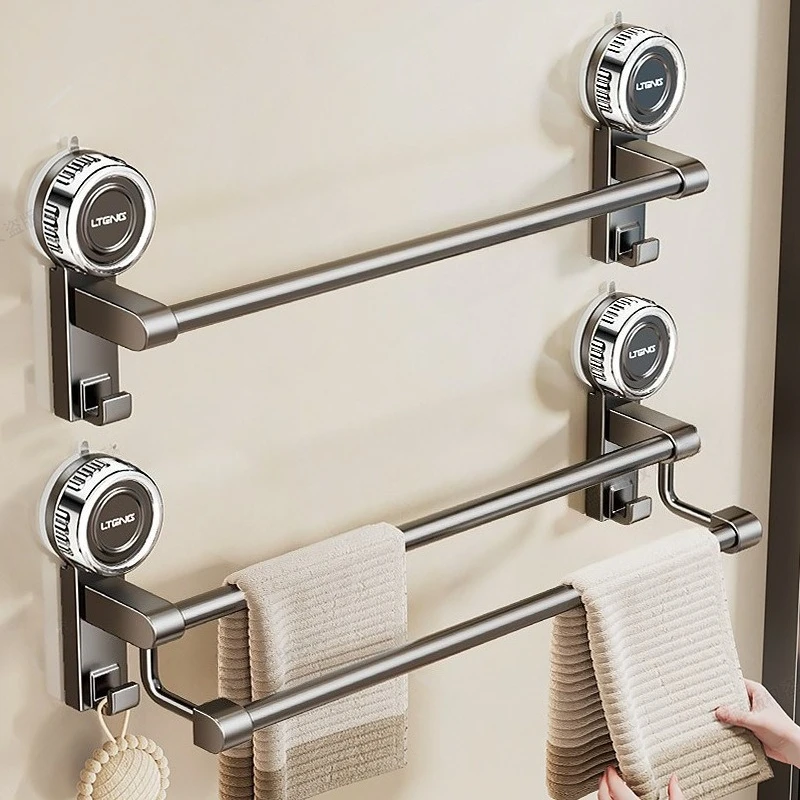 Bathroom Suction Cup Towel Rack No Drill Double Bar Wall Mounted Towel Rod Storage Shelf Space Saving Bathroom Accessories Bathroom Suction Cup Towel Rack No Drill Double Bar Wall Mounted Towel Rod Storage Shelf Space Saving Bathroom Accessories