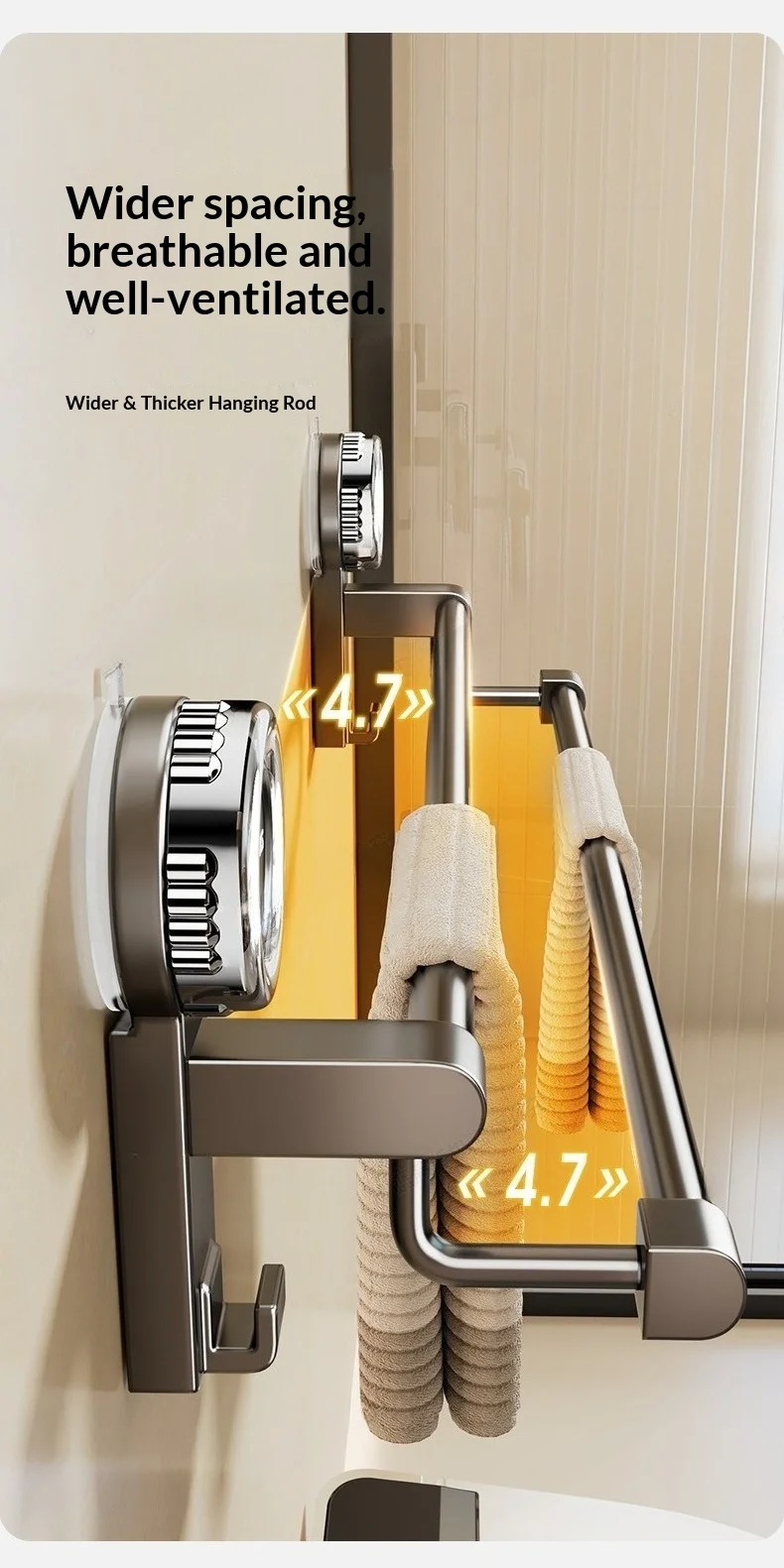 Bathroom Suction Cup Towel Rack No Drill Double Bar Wall Mounted Towel Rod Storage Shelf Space Saving Bathroom Accessories