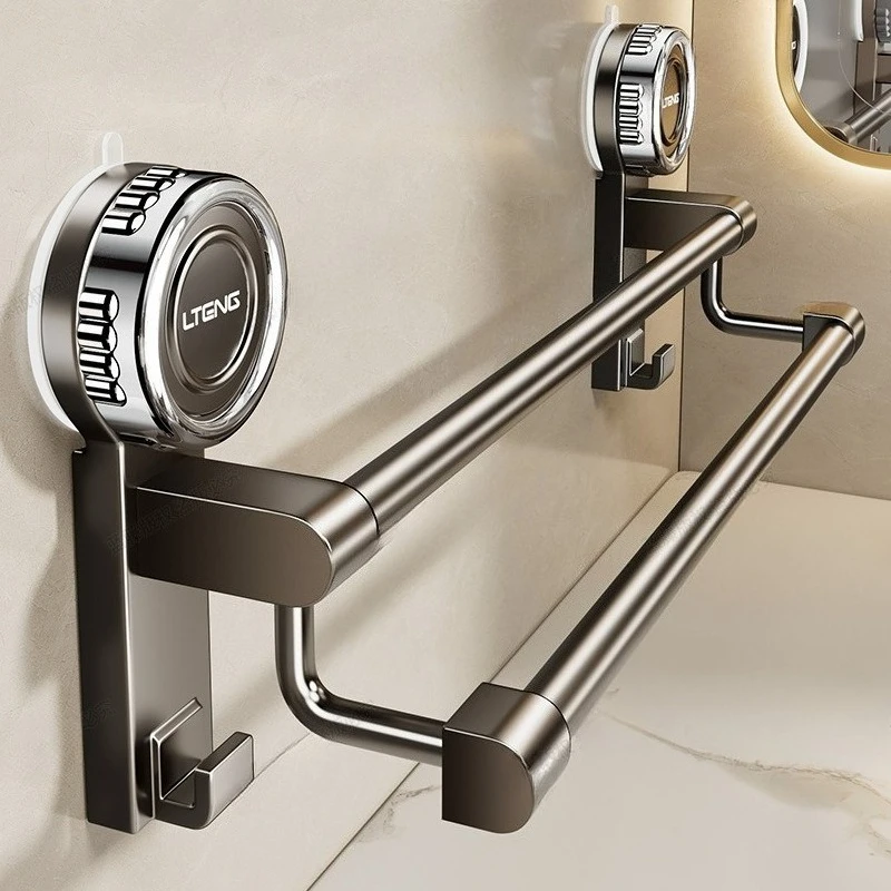 Bathroom Suction Cup Towel Rack No Drill Double Bar Wall Mounted Towel Rod Storage Shelf Space Saving Bathroom Accessories Bathroom Suction Cup Towel Rack No Drill Double Bar Wall Mounted Towel Rod Storage Shelf Space Saving Bathroom Accessories