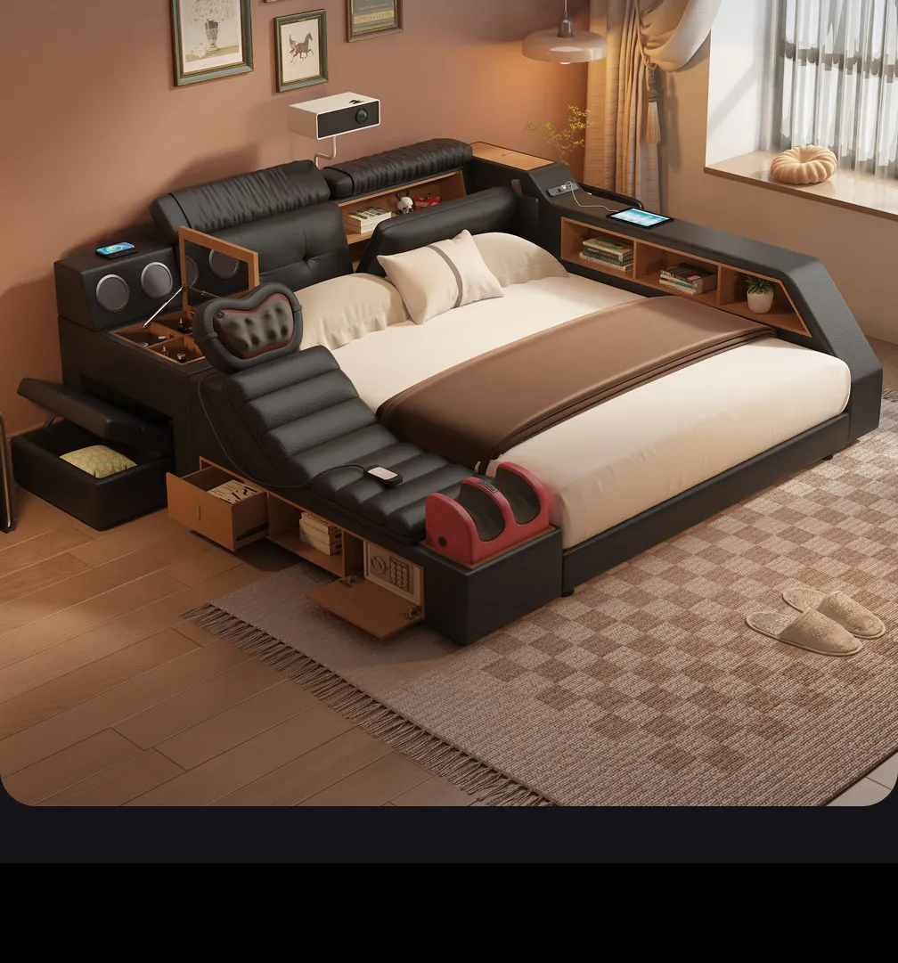 Black Decoration Double Bed Organizer Italian King Size Bases Double Bed Smart Headboards Bedframe Camas De Dormitorio Furniture