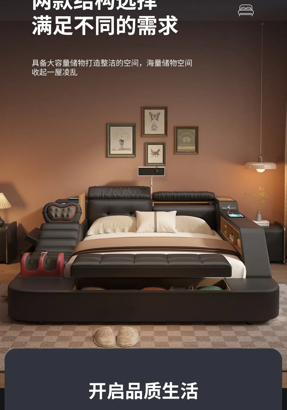 Black Decoration Double Bed Organizer Italian King Size Bases Double Bed Smart Headboards Bedframe Camas De Dormitorio Furniture