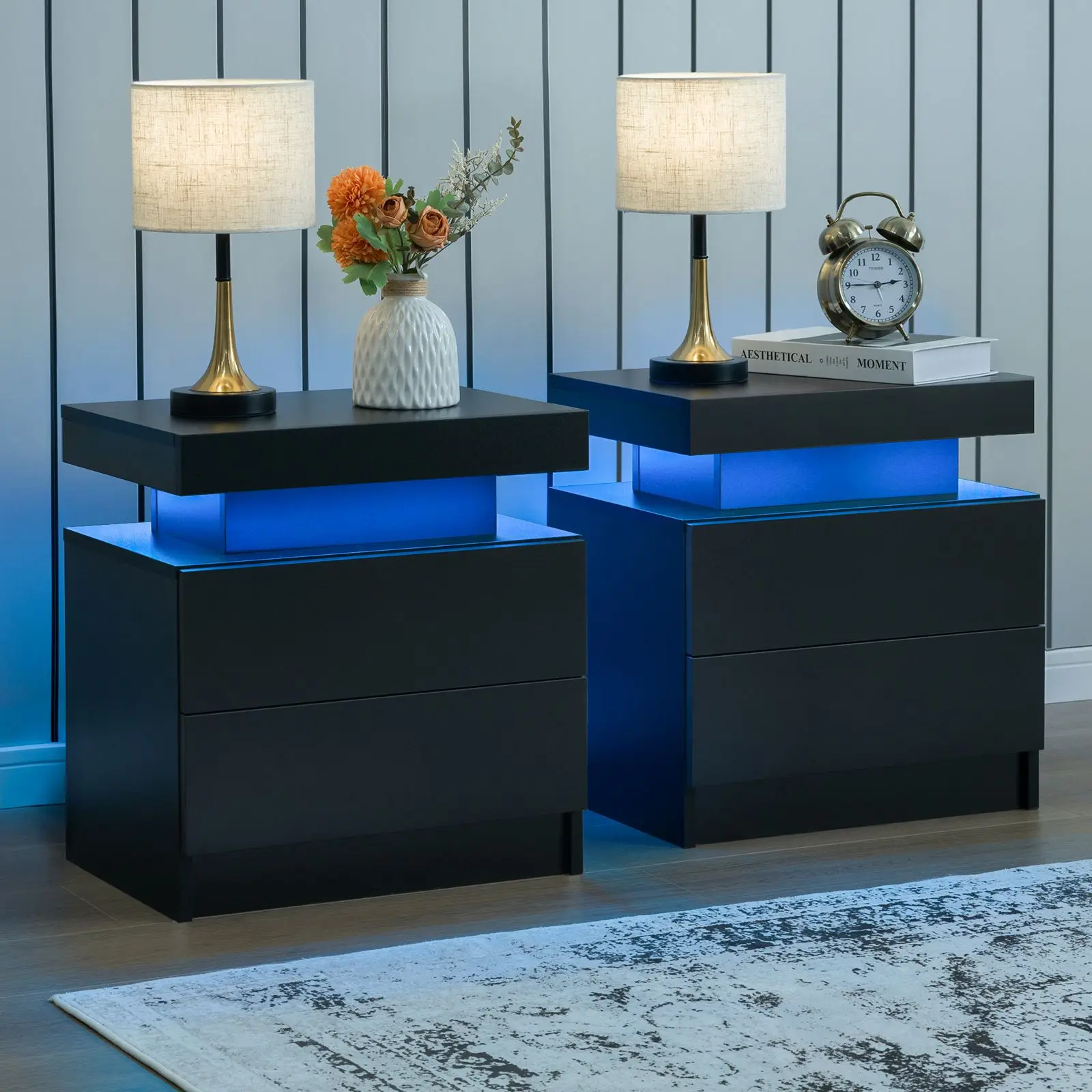 Cubehom Nightstand Set of 2 LED Nightstand with 2 Drawers Cubehom Nightstand Set of 2 LED Nightstand with 2 Drawers