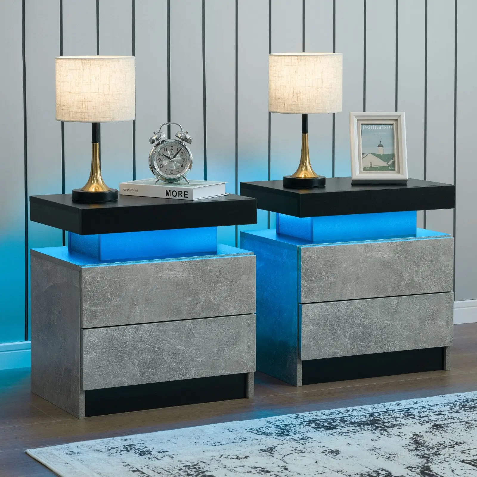 Cubehom Nightstand Set of 2 LED Nightstand with 2 Drawers Cubehom Nightstand Set of 2 LED Nightstand with 2 Drawers